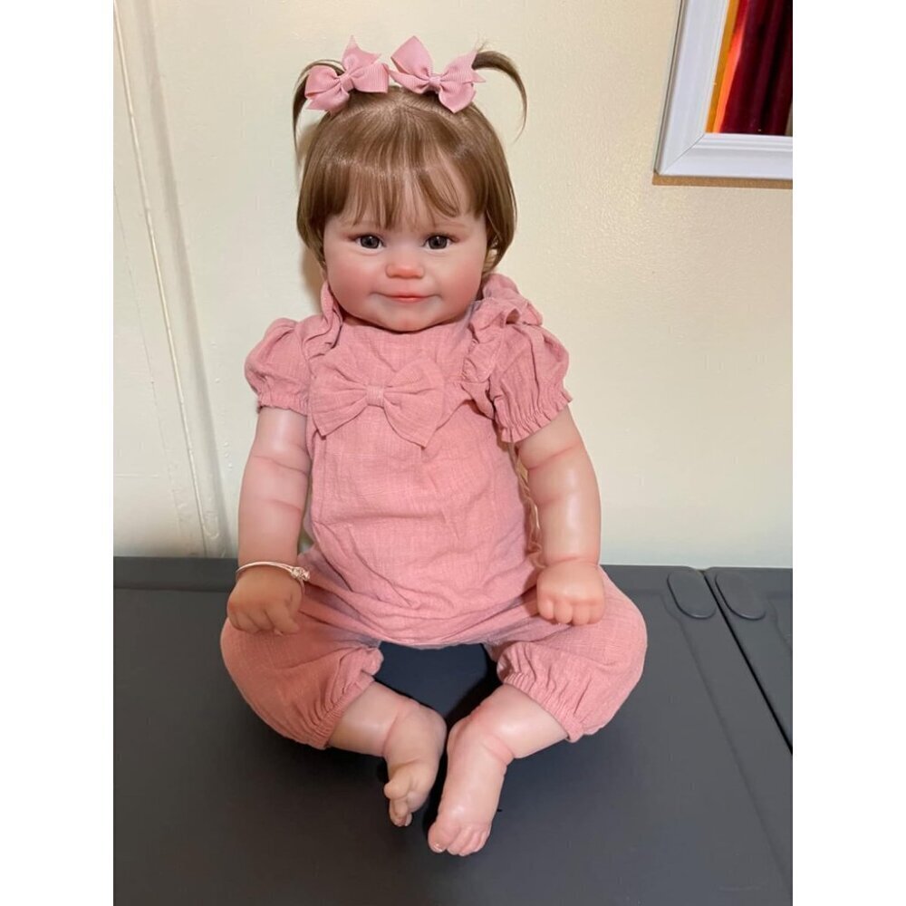 🆕24inch Soft Cloth Body Newborn Baby Poseable Limbs Pink Doll with Clothes